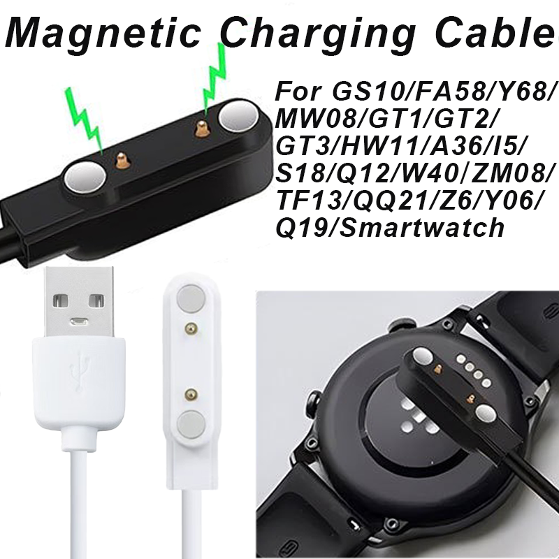 Watch Smart Y68 - Magnetische Smart Watch-oplaadkabel compatibel met GS10/FA58/Y68/MW08/GT1/GT2/GT3/HW11/A36/I5/S18/Q12/W40/ZM08/TF13
